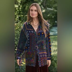 NWTs JOHNNY WAS Sophia Bingley Btn Down Top Tunic Velvet Burnout Blouse Cami M